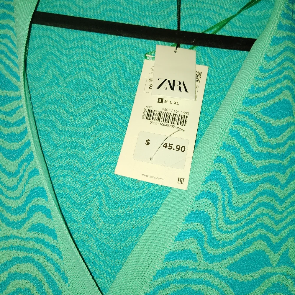 ZARA Zebra Print Seafoam Green Button Up Cardigan 🆕